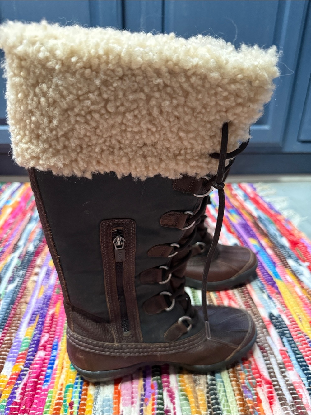 UGG Women's Brown and Cream Lace-Up Winter Boots - Picture 2 of 3